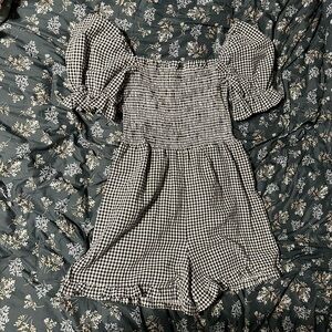 Black and White Gingham Print Romper